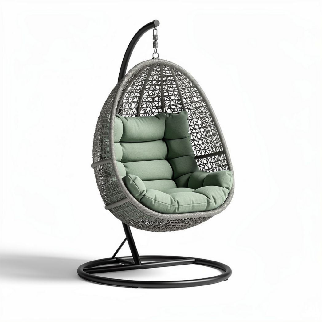 Hanging Egg Chair with Cushions for Indoor and Outdoor Use – Metal Frame and Wicker – 90 x 85 x 120cm