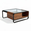 Glass Top Coffee Table with Wood Storage – 80 x 80 x 40cm