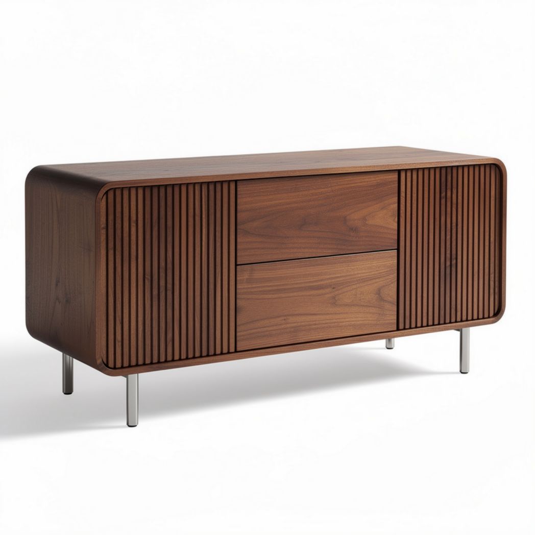 Wooden Storage Sideboard for Living Room – Walnut Finish – 160 x 40 x 70cm