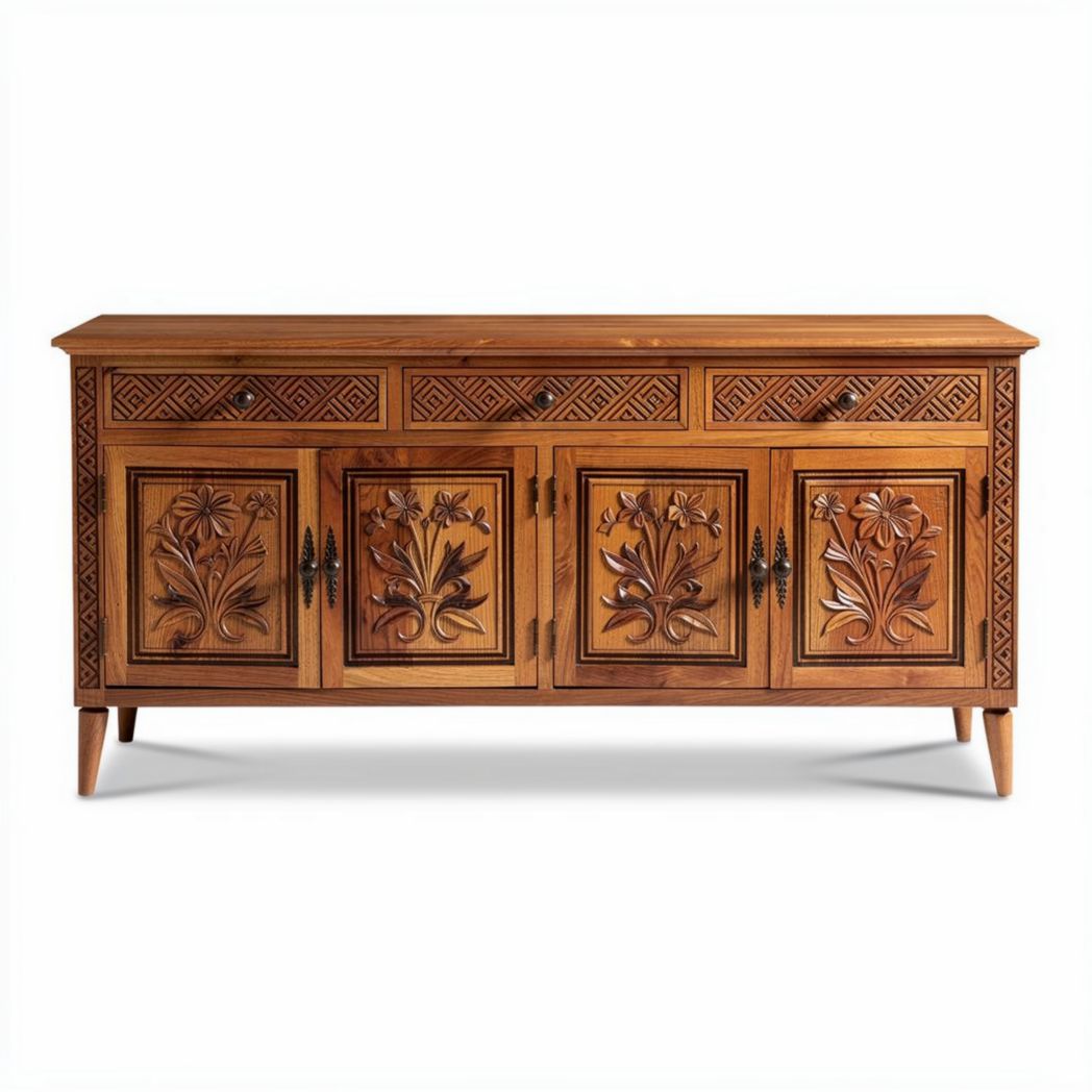 Carved Wooden Sideboard for Living Room Organization – 150 x 45 x 75cm