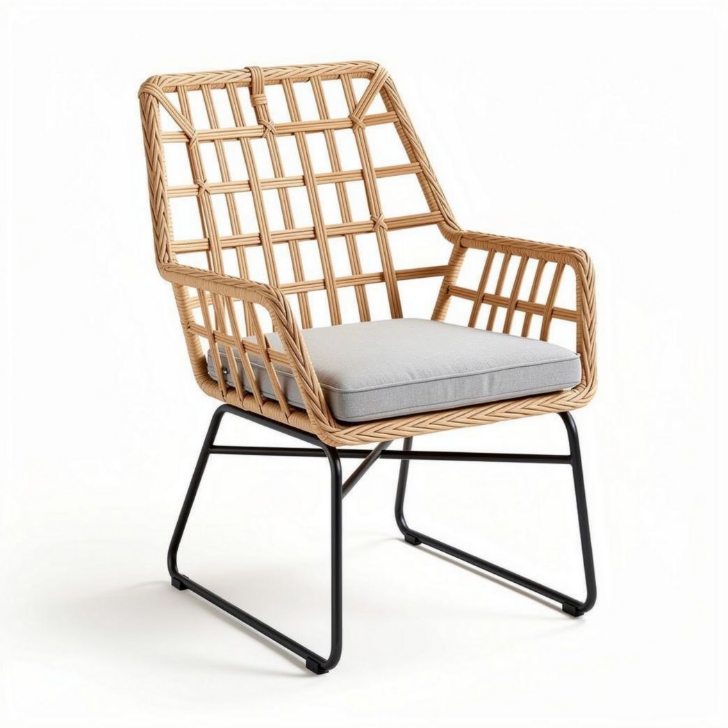 Rattan Accent Chair for Living Room Use with Metal Base – 75 x 65 x 85cm